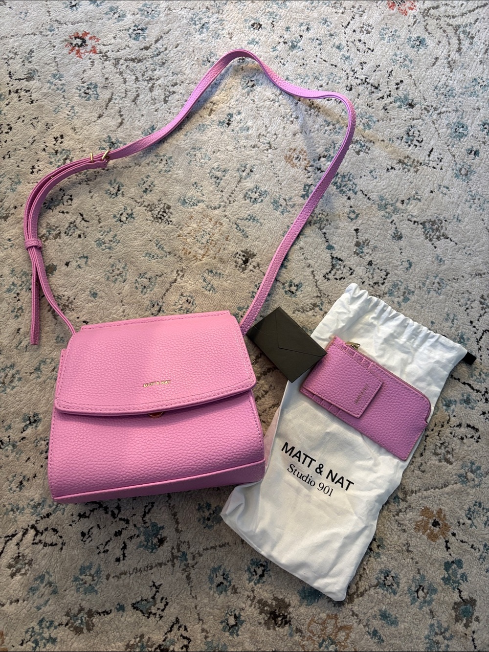 Matt & Nat Lilac Pink Pebbled Vegan Leather Crossbody with Card Wallet